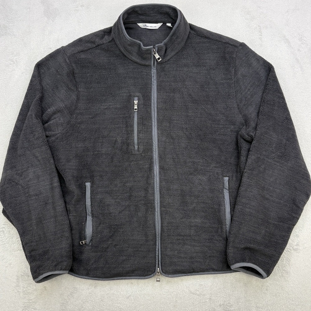 Peter Millar Jacket Mens XL Black Micro Shearling Fleece Full Zip Golf Outdoor